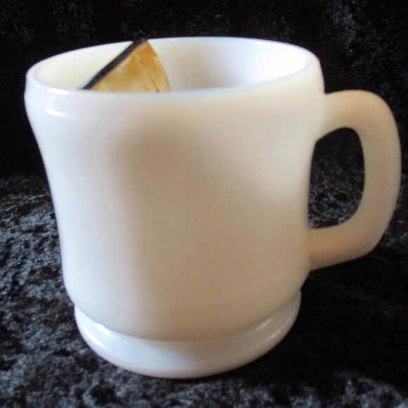 Vintage Heavy Milk Glass Coffee - Shaving Mug with Strong Set Shaving Brush - Picture 2 of 7